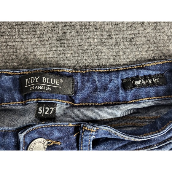 Judy Blue Flare Jeans Frayed Hem Crop Flare‎ Fit Dark Wash Denim Women Sz 5/27 - Picture 3 of 12
